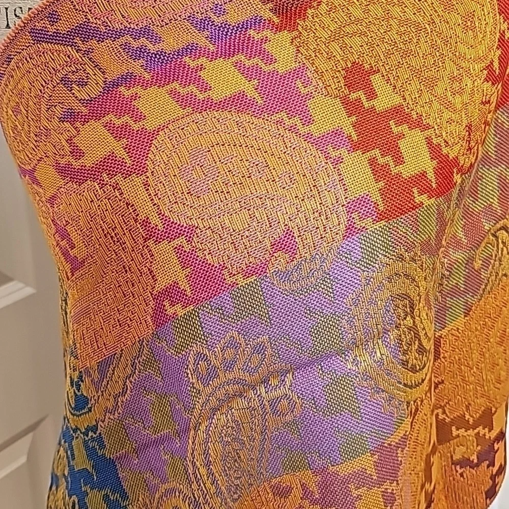 Multicolored Paisley Fringed Scarf Wrap - OS